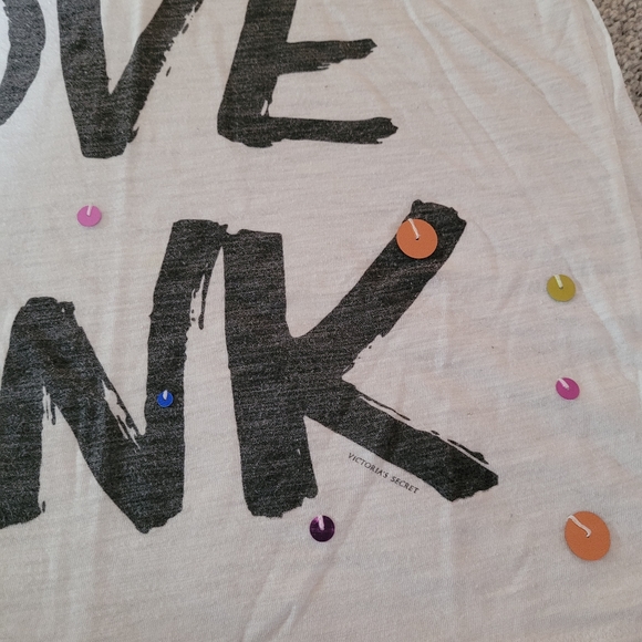 Pink Victoria's Secret T-shirt SP Short Sleeve White "Love you Love Pink" V Neck - Picture 7 of 8